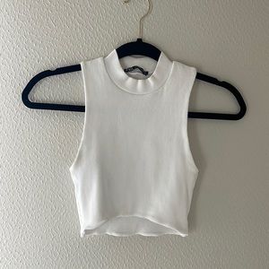 Zara White Mock Neck High Crop Top